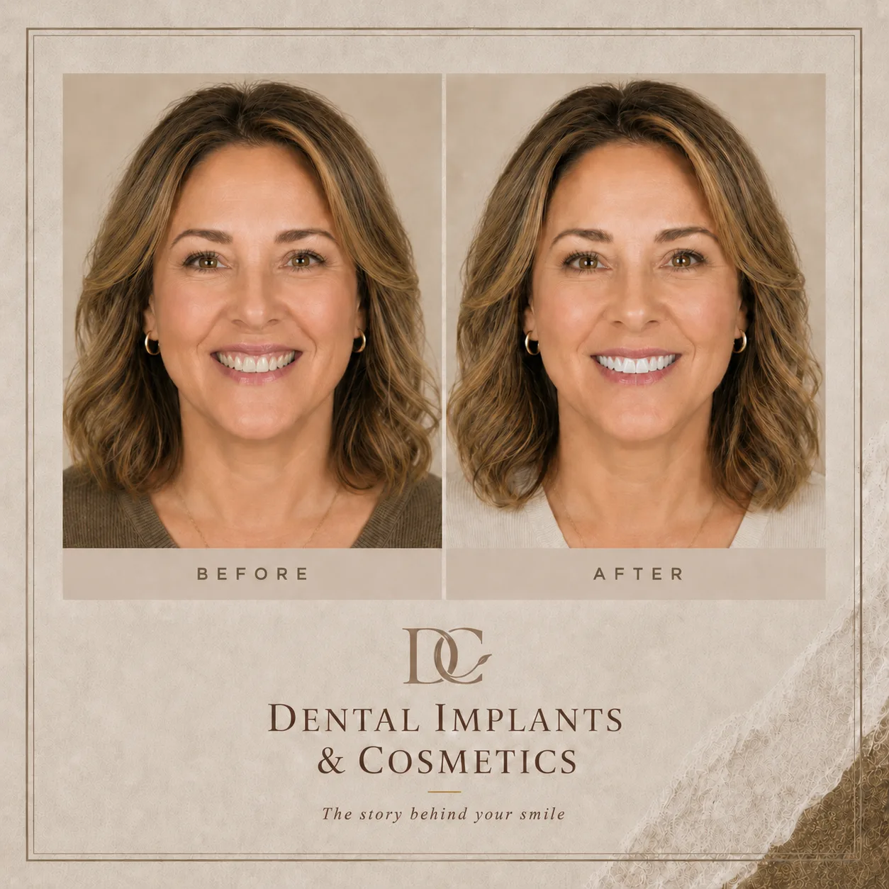 Gummy smile before and after treatment at Dental Implants and Cosmetics