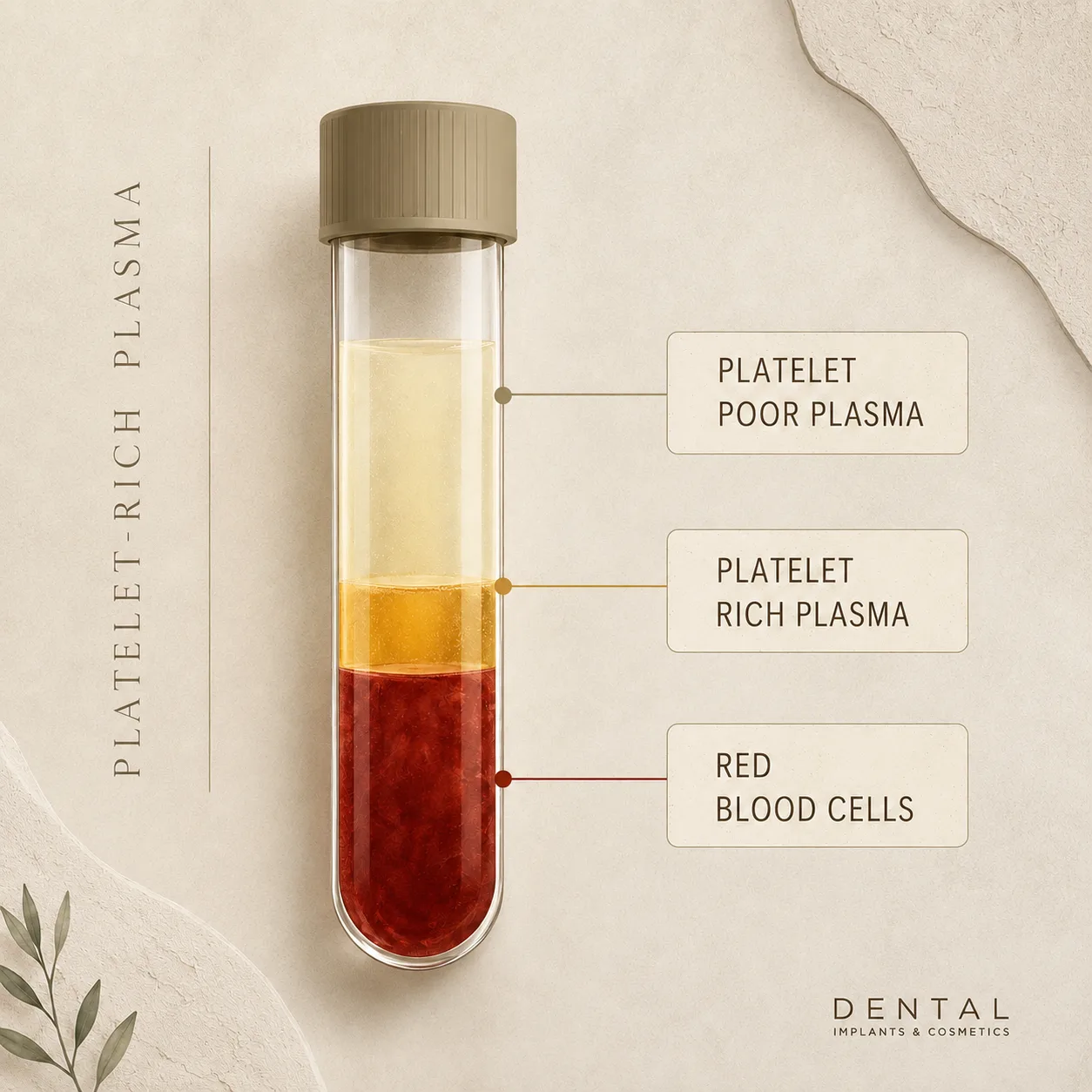 Platelet-rich plasma blood tube diagram showing platelet-poor plasma, platelet rich plasma, and red blood cells