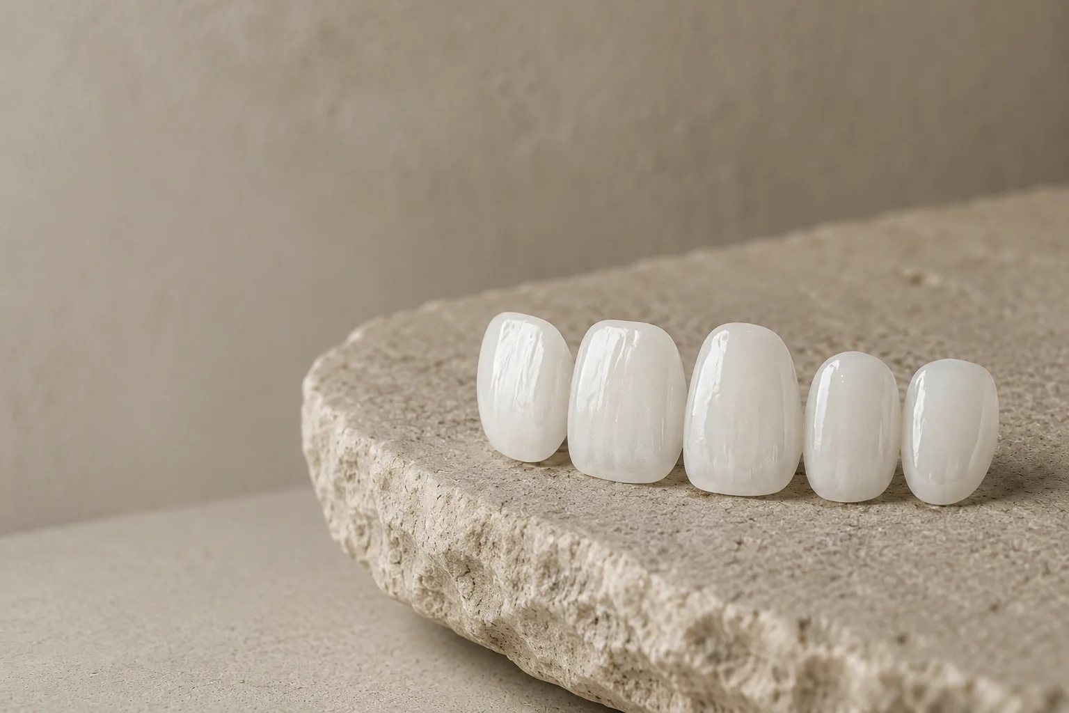 Porcelain veneer shells on stone
